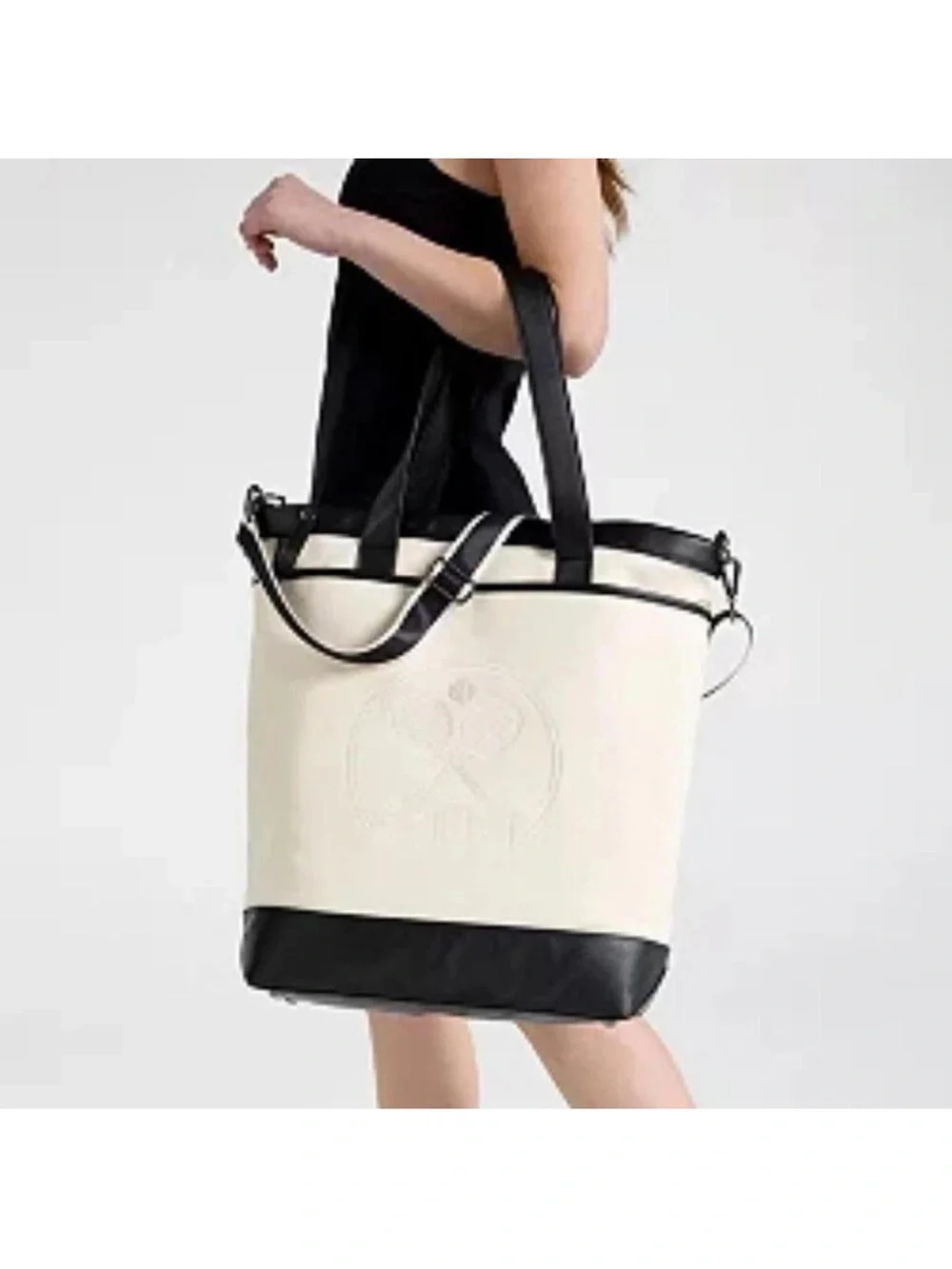 New CALIA by Carrie Underwood  Canvas Tennis Tote with Leather Trim